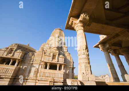 Niedrigen Winkel Ansicht eines Tempels, Kumbha Shyam Tempel, Chittorgarh, Rajasthan, Indien Stockfoto