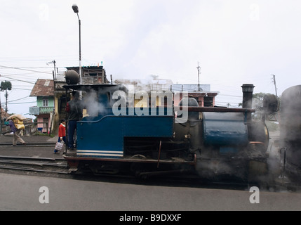 Dampfzug auf Eisenbahnschienen, Darjeeling Himalayan Railway, Darjeeling, Westbengalen, Indien Stockfoto