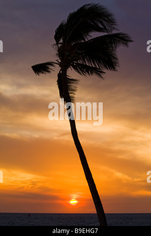 Sonnenuntergang am Strand - Kawaihae Hafen, Kohala Coast, Big Island, Hawaii, USA Stockfoto