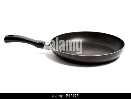 Alten non stick Pfanne auf weißem Hintergrund Stockfoto