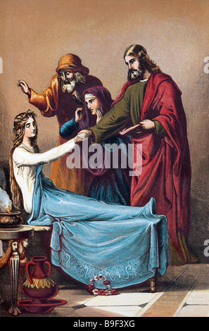 Illustration von Jesus Christus und der Auferweckung der Jairus-Tochter von den Toten Stockfoto