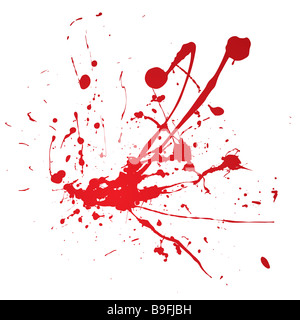 Blut-Spray Splat isoliert auf einem weißen Hintergrund Stockfoto