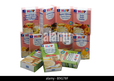 Hipp Bio-Baby-Auswahl erhalten Essen und trinken Mather Pflege Glas Tee Babys vegetarische Kinderschuhen Glasbehälter gesunde vegs Stockfoto