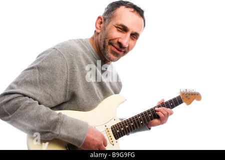 Guitar Player Musiker Mittelalter senior woman ausdrucksstarke Gesicht Stockfoto