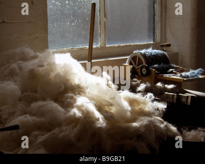 Traditionelle Fräsen Equiptment wollene Baumwollspinnerei an der industriellen Musem Bradford Stockfoto