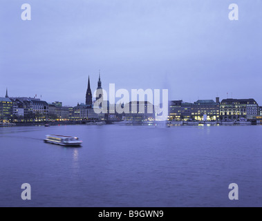 Deutschland Hamburg Stadt Ansicht Binnenalster Ballin-dam Rathaus Jungfernstieg Twilight Norddeutschland Hansestadt Alster Stockfoto