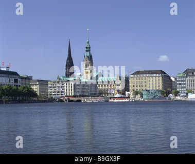 Deutschland Hamburg Stadt Ansicht Binnenalster Ballin-dam Rathaus Jungfernstieg Twilight Norddeutschland Hansestadt Alster Stockfoto