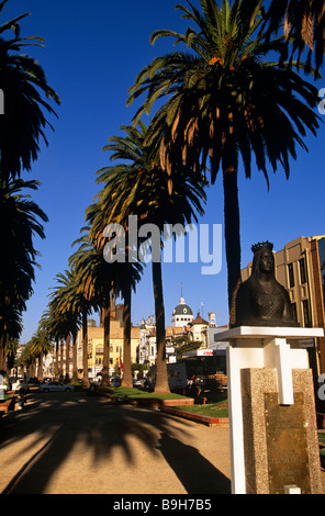 Palmen gesäumten Straße führt ab Plaza Victoria in Valparaiso, Region V, Zentral-Chile Stockfoto