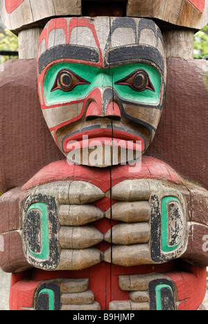 Indische Totempfahl, Nahaufnahme, Royal BC Museum, Victoria, Britisch-Kolumbien, Kanada, Nordamerika Stockfoto