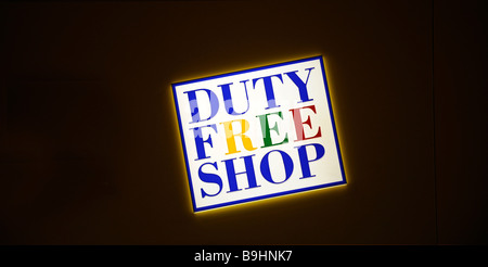 Duty Free Shop-Logo, der Flughafen von Fuerteventura, Kanarische Inseln, Deutschland, Europa Stockfoto