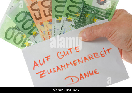 Banknoten, Euro, deutsche Note, symbolisch für Korruption Stockfoto