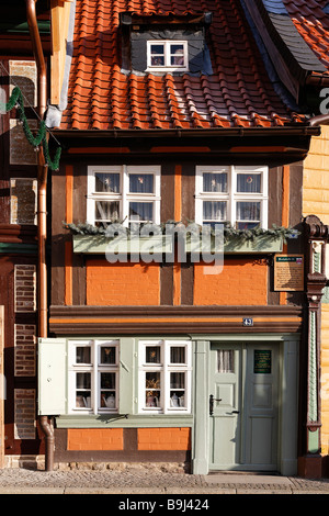 Kleinste Fachwerkhaus, 2,95 m breit, Kochstraße, Wernigerode alt Stadt, Harz, Sachsen-Anhalt, Deutschland, Europa Stockfoto