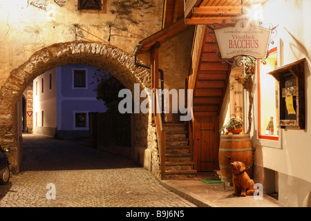 Stadttor in Kirchgasse Gasse, Vinothek Bacchus Wein lagern, Gmünd in Kärnten, Österreich, Europa Stockfoto