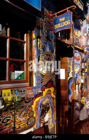 Bar, Café, Coffeeshop The Bulldog, bemalte Fassade in De Walletjes Rotlichtviertel, Amsterdam, Nordholland, Niederlande Stockfoto