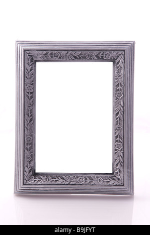 Silber Bild Frame Ausschnitt vor einem weißen Hintergrund Stockfoto