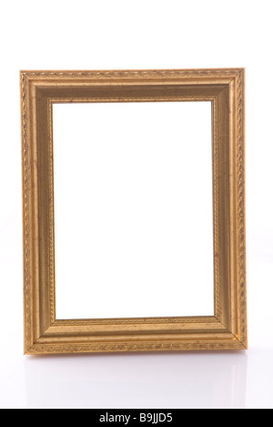 Goldene Bild Frame Ausschnitt auf weißem Hintergrund Stockfoto