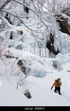 Eisklettern, New Hampshire. Stockfoto