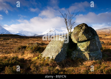 Blick in Richtung schwarz montieren, Rannoch Moor, Highlands, Schottland. Fotografiert im Dezember Stockfoto