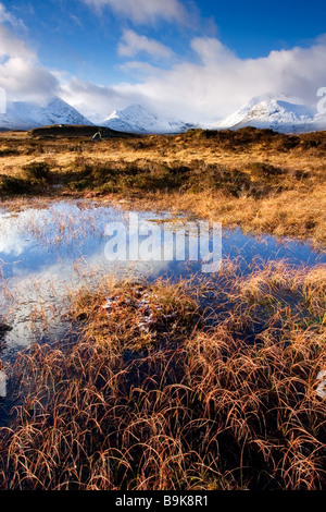 Blick vom Rand der man Na h Achlaise in Richtung schwarz montieren, Rannoch Moor, Highlands, Schottland. Fotografiert im Dezember Stockfoto