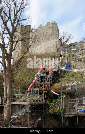 Lewes Castle in der Grafschaft Stadt Lewes East Sussex südlichen England UK Gebäude Reparatur Arbeiten durchgeführt, im Jahr 2009 Stockfoto