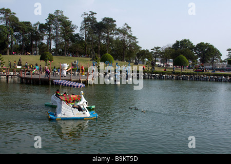 Swan Tretboote in Fongle Skulpturenpark, Nantun District, Taichung, Taiwan Stockfoto