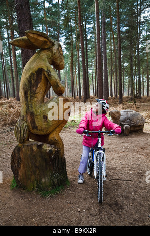 Blick auf die "Hase und die Schildkröte" Skulptur auf dem Skulpturenweg am Tal der Birken, Kind Cannock Chase Stockfoto