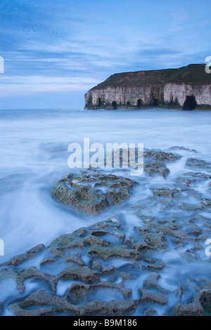 Abenddämmerung an der Thornwick Bucht an der Flamborough Landzunge Erbe Küste Ost Reiten von Yorkshire England Großbritannien Stockfoto