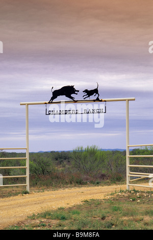 Tor Schmiedeeisen Ranch in der Nähe von D Hannis bei uns 90 Autobahn in Medina County Texas USA Stockfoto