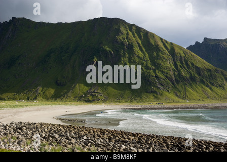 Strand in Unnstad (Unstad), Leknes, Lofoten, Nordland, Norwegen, Skandinavien, Europa Stockfoto