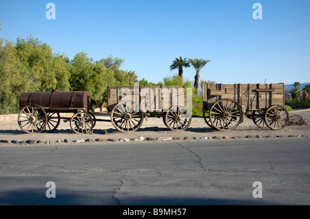 Anzeige eines "20 Mule-Teams" Bergbau Warenkorb, Harmony Borax Works, Death Valley National Park, Califorinia USA Stockfoto