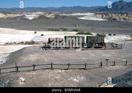 Anzeige eines "20 Mule-Teams" Bergbau Warenkorb, Harmony Borax Works, Death Valley Nationalpark, Kalifornien USA Stockfoto