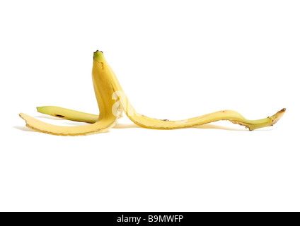 Bananenschale auf weißem Hintergrund Stockfoto