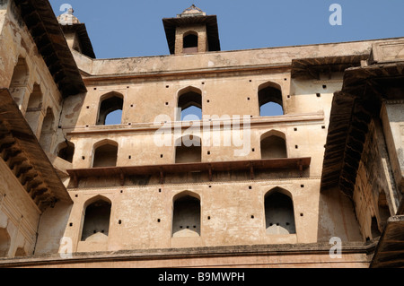 Die Innenwände des Jahangir Mahal (Palast) in Orchha. Stockfoto