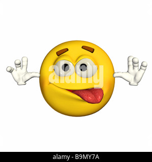 Gelbe Emotion Kerl ein dummes Gesicht zu machen und ihm die Zunge zeigen Stockfoto