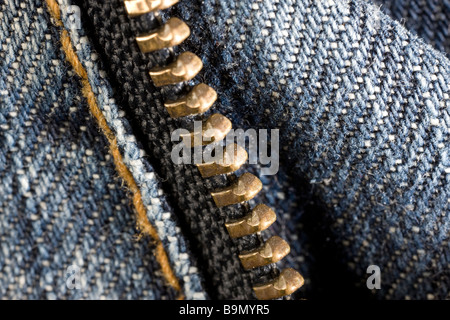blaue Jeans mit Reißverschluss Stockfoto