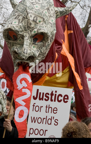 Demonstration auf dem G20-Treffen in London, England Stockfoto