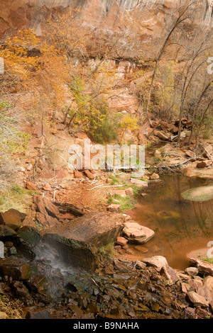 Wasserfall auf der Emerald Pool Trail Zion National Park Stockfoto