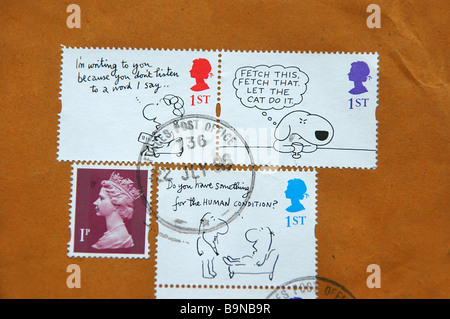 UK Streitkräfte Stempel auf snoopy Briefmarken. Stockfoto