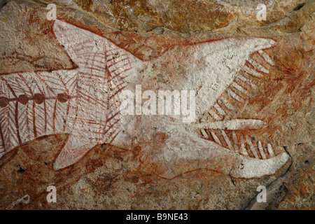 Aboriginal Felszeichnungen am Mount Borradaile in Arnhemland, Australien Stockfoto