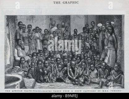 Die afrikanischen Sklavenhandel - Sklaven aus einer Dhau von HMS "Undine" circa 1884 gefangen genommen Stockfoto