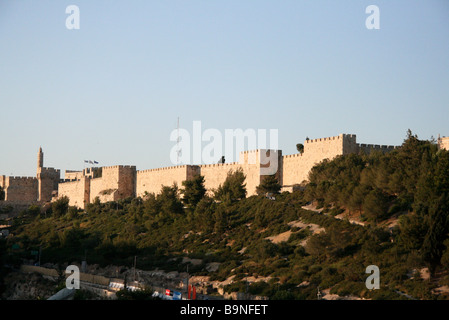 Israel Jerusalem die Wände rund um die Altstadt bei Nacht Stockfoto