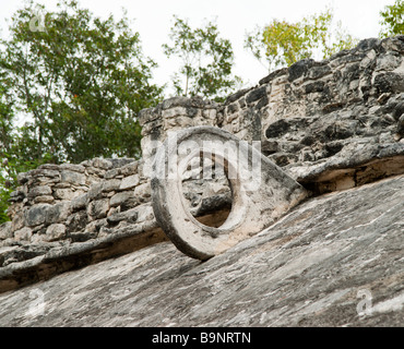 Mexiko Yucatan 2009 Coba Maya-historische Ruinen komplexes Maya Ball Spiel Gericht das Ziel Stockfoto