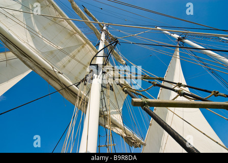 Takelage der Großsegler Abel Tasman überqueren die Ijsselmeer Niederlande | Takelage des Rahseglers Abel Tasman Auf Dem Ijsselmeer Stockfoto