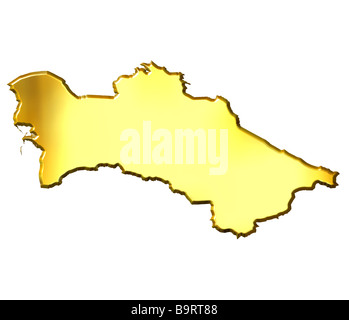 Turkmenistan golden 3D-Karte isoliert in weiß Stockfoto