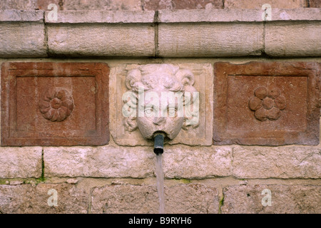 Italien, Abruzzen, L'Aquila, 99 Kanellenbrunnen aus nächster Nähe Stockfoto