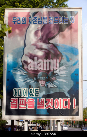 Anti-US-Propaganda-Plakat in Pjöngjang (Nordkorea, Nordkorea) Stockfoto