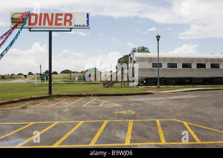 Abendessen in einem alten Zug Wagen in Luling, Texas. Stockfoto