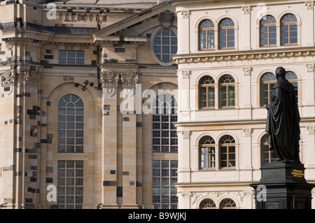 Historischer Stadtkern Neumarkt Standbild des Königs Friedrich August II von Sachsen Frauenkirche Dresden Stockfoto