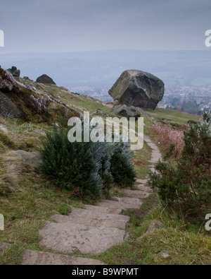 Kuh und Kalb Rock auf Ilkley Moor, Yorkshire, England, UK Stockfoto