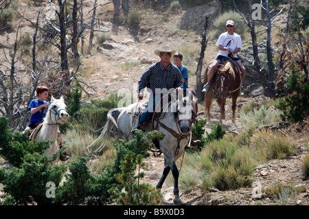 Cowboy-Hut führt Wrangler Cedar Mountain Trail Rides Cody Wyoming USA Stockfoto